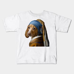 Dachshund With The (Blue) Pearl Earring Kids T-Shirt